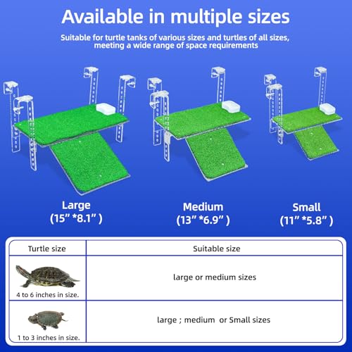 Adjustable Hanging Turtle Dock with Anti-Slip Artificial Grass Basking Platform Sturdy Acrylic Ramp for Aquatic Turtles, Compatible with Various Tank Sizes, Easy Setup (Transparent, 11x5.8 Inch) - size: 11x5.8 Inch