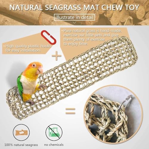 Bird Seagrass Mat 30" × 7" Parrot Natural Grass Woven Net Hammock Parakeet Climbing Rope Ladder Mat Chew Toys Cage Accessories for Pigeon Macaw Cockatiel Conure Budgie Cockatoo Rat Bearded Dragon - size: 30" x 7"