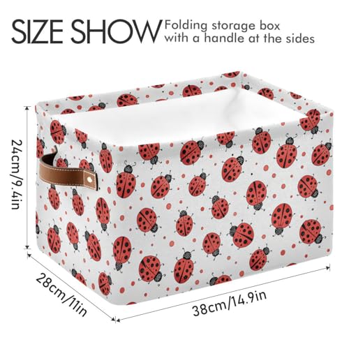Ladybug Storage Basket Bin, Large Cube Storage Box Canvas Collapsible Storage Organizer for Home Office Closet - 15 L x 11 W x 9.5 H - color: Ladybug, size: 1 PCS