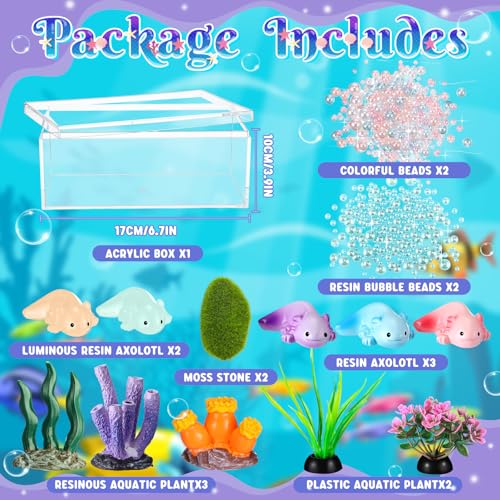 HyDren Axolotl Crafts DIY Tank Glow in The Dark Mini Axolotl Figures Gift for Home Sea Themed Birthday Party Decorations - style: Stylish
