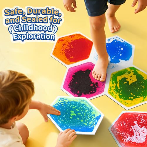 Liquid Sensory Floor Tiles for Kids Toddlers - 4 Pack Hexagon Puzzle Lava Mats for Kids Sensory Development & Creative Play, Calming Gifts for Autism, Home, Classroom Playrooms - style: Hexagon Tiles (4-Pack)