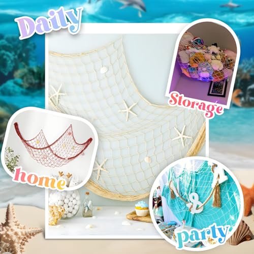 2 Pack Fish Net Decorations for Party, Natural Cotton Hawaiian Table Runner Party Fishing Net Decorative, Nautical Themed Decor Cotton Fishnet Under The Sea Pirate Ocean BeachHalloween Decor - color: 2pack-a