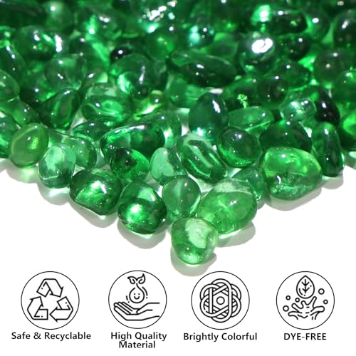 QYGL 0.55LB Green Clear Glass Pebbles, Tumbled Sea Glass Stones for Vase Fillers, Fish Tank Gravel, Aquarium Rocks, DIY Crafts, Plant Pots, Wedding & Home Decor, Transparent Glass Gemstones - color: Green