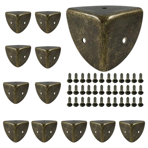 12 Pcs Metal Corner Protectors Antique Bronze Edge Guard Furniture Edge Corner Cover Angle Corner Brackets with Mounting Screws for Box Table Cabinet(1.6"x1.6"x1.6") - size: Antique Bronze,1.6 inch,12pcs