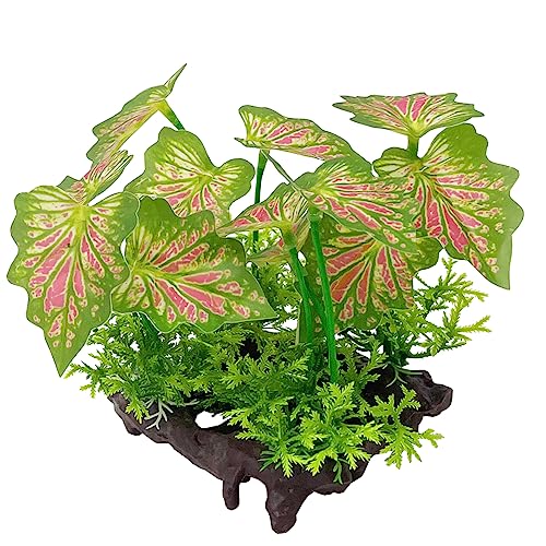 Aquarium Plant Fish Tank Decoration Small Plastic Artificial Plant Goldfish Fish Hide (Rainforest Leafs-Pink-Small-Set) - color: Rainforest Leafs-pink-small-set