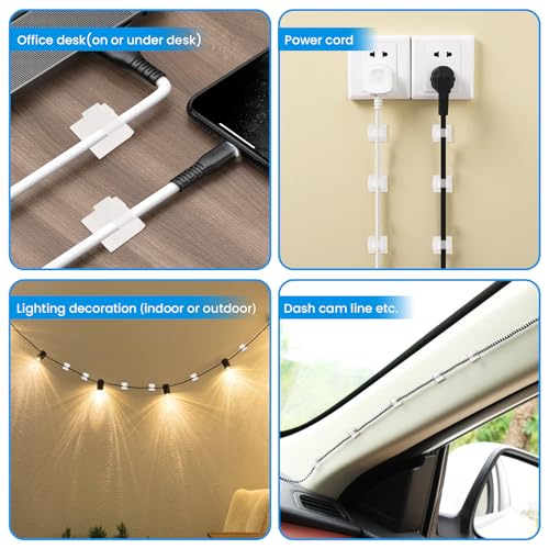 30 Pcs Adhesive Cable Clips for Cord Management Under Desk Nightstand Phone PC Charger Plug Speaker TV Cord Holder Keeper Hook Wall Wire Organizer Car Dash Cam Ethernet Christmas Light (Clear, Small) - color: Clear, size: Small