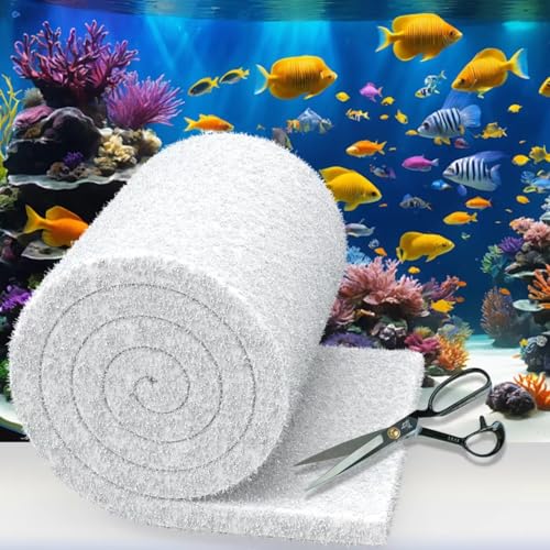 Aquarium Filter Floss 12 * 144 Inches, Cut to Fit Fish Tank Filter, Dual Density Aquarium Filter Pad, Pond Filter Media Roll Clear Water for Freshwater & Saltwater, Safe for Fish, Reef, Turtles - size: 12" x 144" - Dual Density