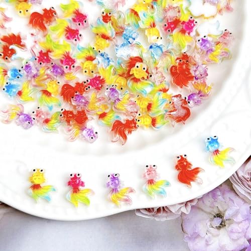 100 Pieces Tiny Goldfish Decor for Dollhouse Miniatures Resin Animals for Crafts Tiny Things for Fairy Garden Micro Landscaping Decoration