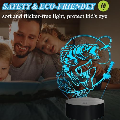Fish Night Light, Fish 3D Illusion Lamp, Go Fishing Man Gifts with 16 Colors Changing, Timer, 4 Flash Modes and Dimmable, Kids Room Decoration, Xmas Fishing Gifts - color: Fishing
