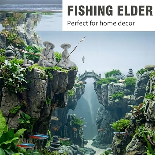 LIYAOLI 2 PCS Mini Fisherman Statue for Aquarium Decor - Sandstone Japanese Fishing Figurine, Fish Tank Ornament, Zen Garden Sculpture & Home Decoration - color: 2 Pcs Fisherman