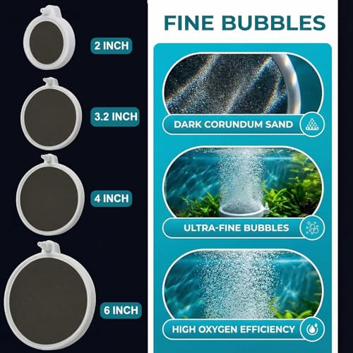 Fish Tank Bubbler, 3.2 Inch Aquarium Air Stone Kit, Nano Quiet Oxygen Diffuser for 20-70 Gallon Tanks, High Dissolved Oxygen, Dirt-Resistant Air Stone Bubbler with Tubing & Suction Cups - size: 3.2 Inch, for 20-70 Gal