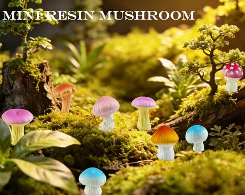 JKanruh 22 Pcs Mini Resin Mushroom Decor,Tiny Mushroom Figurines for Aquarium,Garden Decoration, Bonsai Micro Landscape Craft