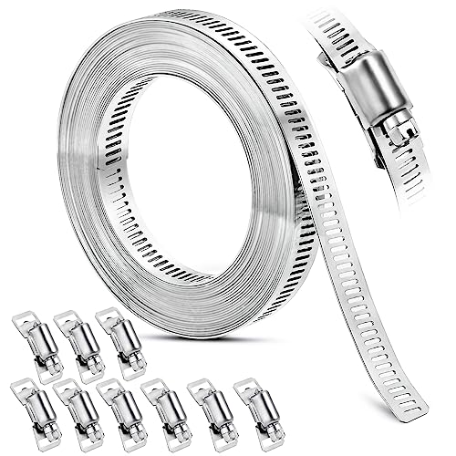Hose Clamps, DIY 20 FT Metal Strap + 9 Fasteners, Hose Clamps Stainless Steel, Large Adjustable Hose Clamp Pipe Clamp for Pipe Automotive Mechanical Applications - size: 20 FT Metal Strap + 9 Fasteners