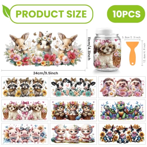 arricraft 10 Sheets Cute Animals UV DTF Cup Wrap for 16OZ Glass, Animal-Shaped Flowerbeds Rub on Decals PVC Transfer Stickers for DIY Cups Wood Funiture 24x11cm/9.4x4.3inch - style: Cute Animals Theme