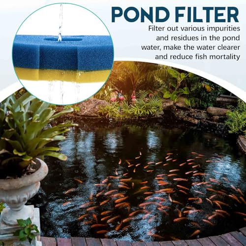 Treela 4 Pcs Replacement Filter Sponge Pond Filter Pad Compatible with Anbull Pond Filter Pump 950/1370gph (12.2" x 10.23" x 2.95") Aquarium Filter Sponge Fish Tank Sponge (Blue Yellow, Pack of 2 Set)