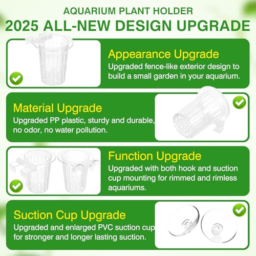 2025 New Upgraded Large Aquarium Plant Holder with 1.57-inch Extension Hooks and Suction Cups for Fish Tank Aquaponic Plant Cultivation and Aquascape Accessories Decorations (2 PCS) Transparent - color: Transparent-2 Pieces