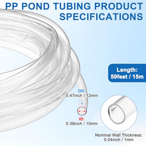 M METERXITY Vinyl Tubing 10mm ID x 12mm OD 50ft Flexible Plastic Tube with 2 Hose Ties, Lightweight Hybrid PVC Hose for Water Gardening/Airline/Aquarium Tubing [Clear] - size: 10mm ID x 50ft