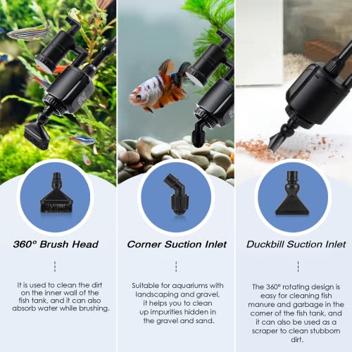 AQQA Electric Aquarium Gravel Cleaner, 6 in 1 Automatic Fish Tank Cleaning Tools Gravel Vacuum for Aquarium, Suitable for Change Water Wash Sand Water Filter and Water Circulation (320GPH, 20W) - size: 6-in-1 Aquarium Gravel Cleaner