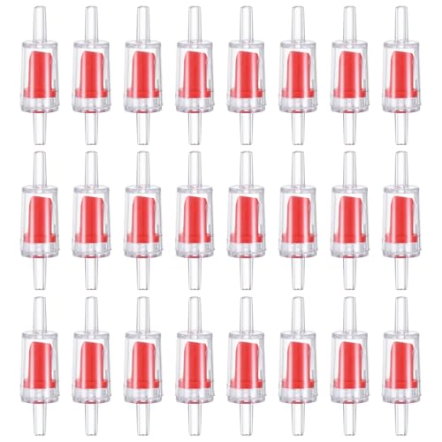 M METERXITY 24-Pack Aquarium Air Check Valve, Plastic One Way Non-Return Valves Air Valve Air Tubing Accessories Air Pump Accessories for 3/16" Airline Tubing Fish Tank [Clear Red]