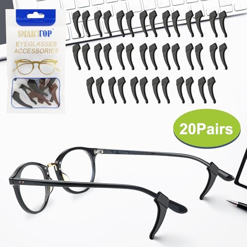 SMARTTOP 20 Pairs Anti-Slip Eyeglass Ear Grips Hook Comfortable Silicone Elastic Eyeglasses Temple Tips Sleeve Retainer-For Eyewear Sunglasses Spectacles Glasses,Sports Eyeglasses - color: Black