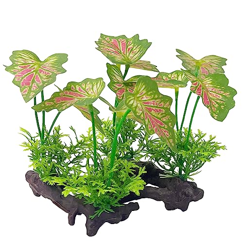 Aquarium Plant Fish Tank Decoration Small Plastic Artificial Plant Goldfish Fish Hide (Rainforest Leafs-Pink-Small-Set) - color: Rainforest Leafs-pink-small-set