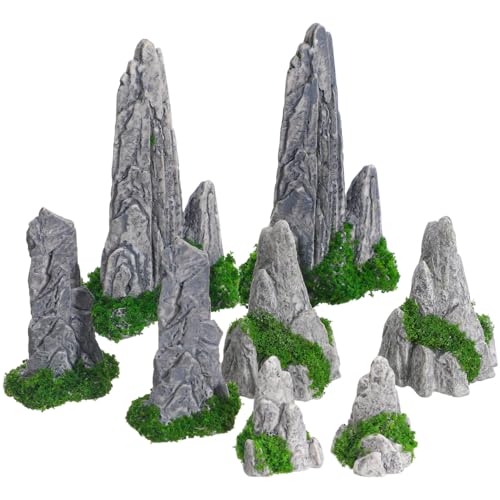 VOSAREA 8pcs Mini Rockery Small Bonsai Rockery Figurines Resin Statues Landscape Fake Mountain Outdoor Garden Ornament