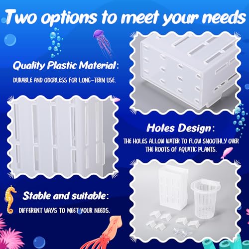 Chunful 12 Set Upgraded Large Aquarium Plant Holder Contain 12 Hanging Aquatic Pot with 72 Hooks and 24 Aquatic Planter Suction Cups for Fish Tank Aquarium Cultivation and Aquascape Decoration (Clear) - color: Clear