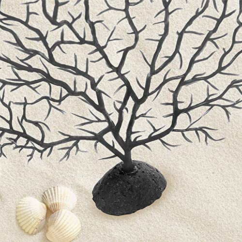 Piutouyar 2Pcs Sea Fan Coral Decorations, Black Simulation Sea Coral Branch for Aquarium Ornament Fish Tank Landscape (11.8inch+6.7inch) - color: Black