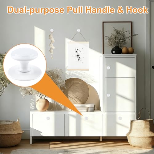 MOROBOR Round Self-Stick Cabinet Knob, 8 Pcs Plastic Auxiliary Drawer Pull Knobs Instant Stick On Push Pull Helper for Windows Wardrobes Cabinets Drawers/White - color: White, size: 1.18Inch