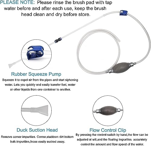 Fish Tank Cleaner and Aquarium Water Changer Siphon with a Thinner Water Tubing，Gravel Vacuum for Aquarium Kit，Perfect for Cleaning Small Fish Tank (Extrusion Type)