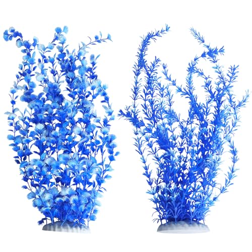 Hamiledyi Aquarium Plastic Plants Aquarium Decor Artificial Fish Tank Plants,Tall Fish Tank Decorations, Extra Large Aquarium Plant 23.6-inch Tall,2PCS（Blue） - color: Blue