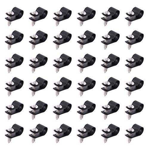 Swpeet 60 Pack Black 5/16 Inch Nylon Plastic R-Type Cable Clips Clamp Kit, Nylon Screw Mounting Cord Fastener Clips with 60 Pack Screws for Wire Management (5/16 Inch, Black) - color: Black, size: 5/16 Inch