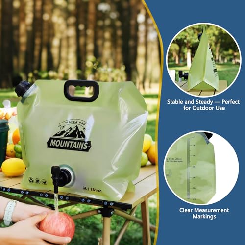 Water Jug Camping 2.1 Gallon Collapsible with Spigot, BPA Free Portable Water Pouch Foldable Water Bags for Outdoor Hiking, Travel and Emergency & Water Storage Containers (Green-4Pcs) - color: Green-4Pcs