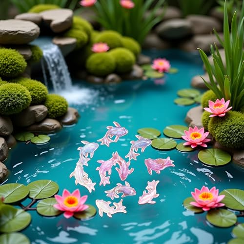 200Pcs Multicolour Cute Mini Shiny Miniature Resin Goldfish Figurines, DIY Terrarium Crafts Ornament Accessories, Mini Gardens Decor, Fairy Garden Accessories Ornament, Garden Sculptures and Statues
