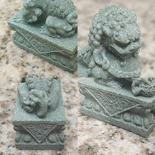 livelyfish Asian Fu Foo Dogs Statues Mini Pair of Two Guardian Lion Sandstone Figurine Pets Fish Tank Aquarium Landscape Ornaments Accessories Feng Shui Decorations (M2) - size: M2