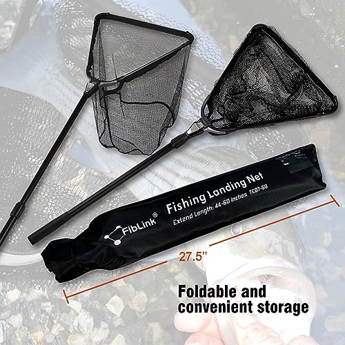 Fiblink Folding Aluminum Fishing Landing Net Fish Net with Extending Telescoping Pole Handle - style: Extend Length: 44-60 Inches (With Larger Net)