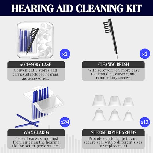 Hearing Amplifier Cleaning Tools, Compatible with Audien Hearing Aid Kit Includes 6 Sizes Silicone Dome, Cleaning Brush with Screwdriver Wax Guards Filter and Carrying Case(10 Pcs)