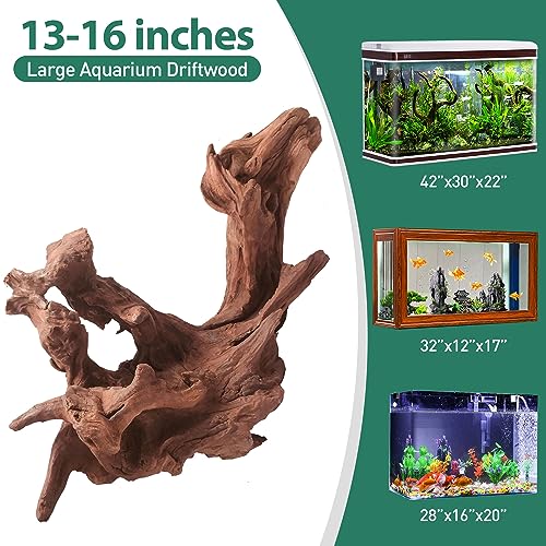 WDEFUN Natural Driftwood for Aquarium Decor, 1-Piece 13''-17'' Large Driftwood for Decorations on Fish Tank, Reptiles Bearded Dragon Accessories or Air Plants - size: Mopani driftwood （13-17 inch pack of 1）