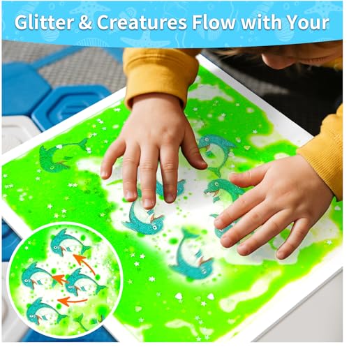 Liquid Sensory Floor Tiles for Kids Ages 3+ - Colorful Liquid Play Mat with Glitter & Sea Creatures, Interactive Fidget Pad for Toddlers, Perfect for Classroom, Home & School (6-Pack) - style: Ocean Tiles (6-Pack)