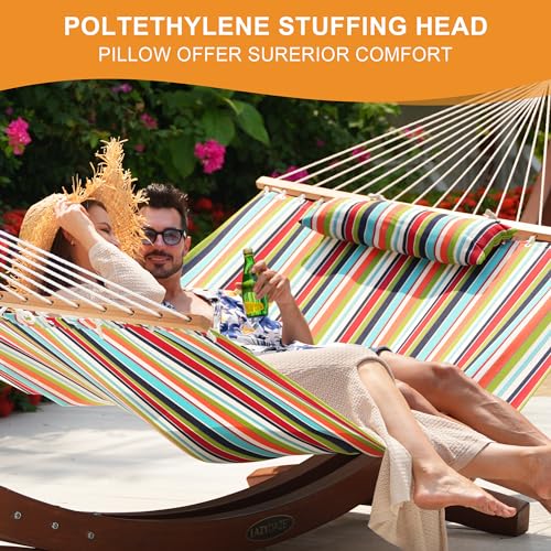 Lazy Daze Hammocks 12 FT Sunbrella Fabric Hammock Non-Fading with Spreader Bars and Free Pillow Fits for 2 Persons, All Weather and Fade Resistant for Patio Yard, 450 lbs Capacity, Carousel Confetti