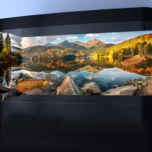 Natural Landscape Waterfall Aquarium Background, Art Nature Photo Theme Fish Tank Background, Lake Terrarium Background 48X18IN with 8 EVA Double-Sided Tape - color: Landscape02, size: 48X18in/120X45cm