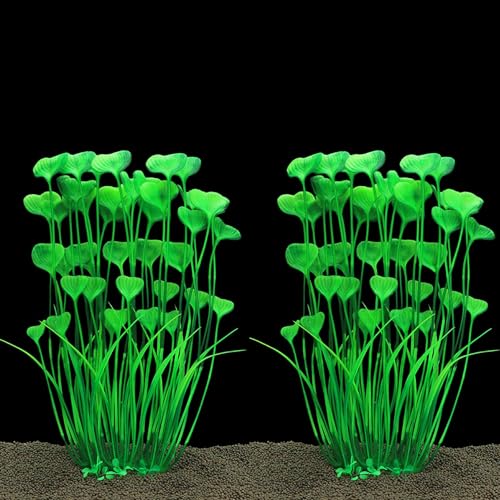 ALEGI Fish Tank Decorations Plastic Plants Large,Aquarium Artificial Plants Decoration Ornament Safe for All Fish-16 inch 2Pcs (Green 2 pcs) - color: Green 2 Pcs