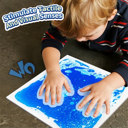 Liquid Sensory Floor Tiles for Kids Ages 3+ - 11.8" Step-On Toys with Color Flow Effect & Non-Slip Base - Great for Classroom Use, Calm Zones & Sensory Play (12-Pack) - style: Regular Tiles (12-Pack)