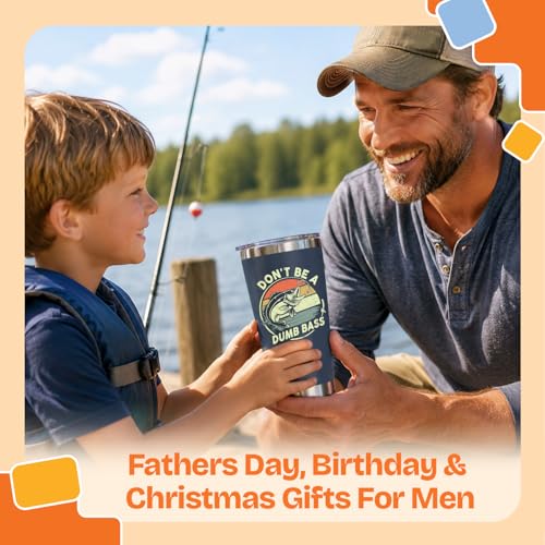 NewEleven Fathers Day Gift For Dad, Him, Men - Fishing Gifts For Men - Cup Gift For Fisherman, Father - Dad Birthday Gift From Wife, Kids - 20 Oz Tumbler - color: Dumb bass navy