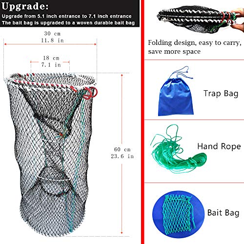 Drasry Crab Trap Bait Lobster Crawfish Shrimp Portable Folded Cast Net Magic Collapsible Fishing Traps Nets Accessories for Blue Crabs - color: Black, style: 2pcs 23.6 X 11.8in (0.39 Mesh)
