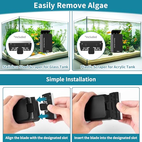 hygger Aquarium Magnet Glass Cleaner, Magnetic Fish Tank Cleaner with 2 Blades for Glass and Acrylic Aquariums, Aquarium Algae Scraper with Super Strong Magnet for Tank Thickness Up to 0.2 Inch (S) - size: S for Glass Thickness ≤ 0.2“