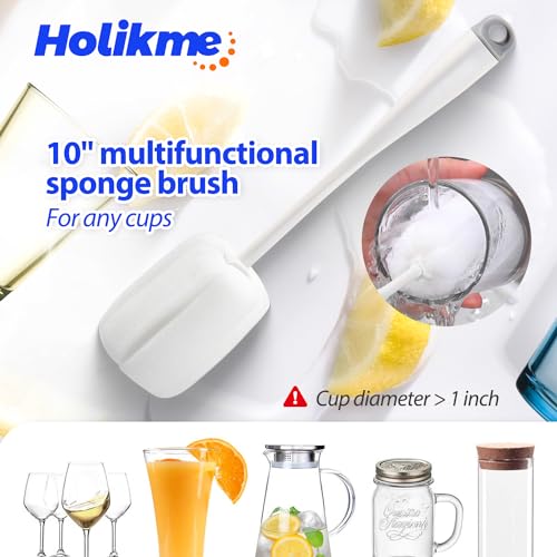Holikme Bottle Brush Tube Cleaning Lab Set with Long Handle, Cup Cleaner for Washing Narrow Neck Beer Wine Decanter Pipes Lids Sinks Cap Covers, White - color: White