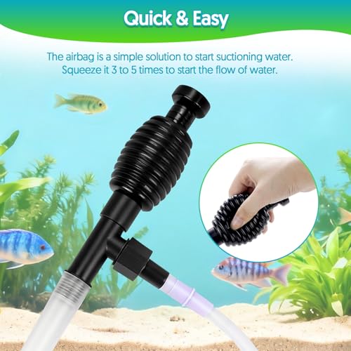 Fish Tank Cleaner Gravel Vacuum for Aquarium Water Changer Aquarium Siphon with Double Sided Sponge Brush Algae Scraper Fish Tank Cleaning Kit for Cleaning Gravel & Sand (Black) - color: Black