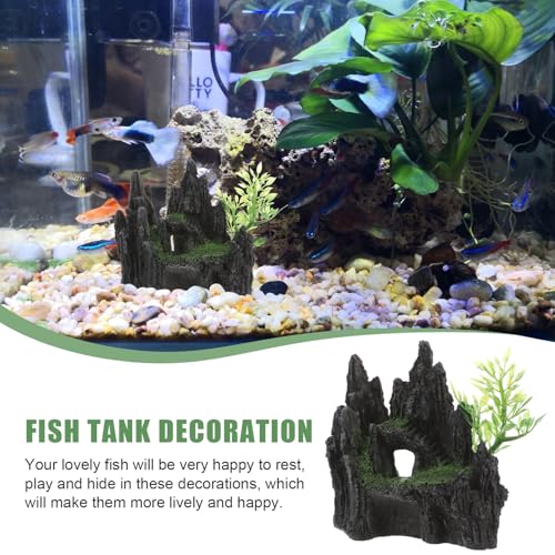 SHINEOFI Resin Aquarium Mountain Ornament Hiding Cave, Small Fish Tank Decoration for Shrimp and Reptile Shelter, Natural-Look Aquatic Landscape Accessory