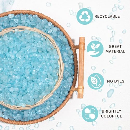 QEQEKAKA Sea Glass Stones for Crafts About 1LB (405g/14.28oz) Glass Pebbles Gemstones Bulk for Beaching Wedding DIY Decoration Aquarium Turtle Tank Vase Filler - color: Ice Blue, size: 1LB (405g/14.28oz)